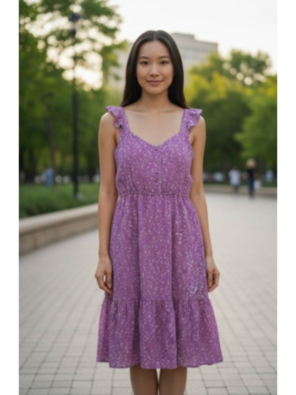 BB Dakota By Steve Madden Purple Floral Dress Ruffle Straps Smocked Back Tiered